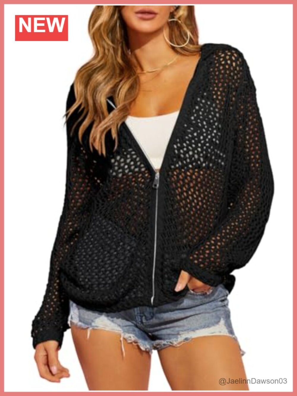 Crochet Lightweight Zip Up Hooded Cardigan